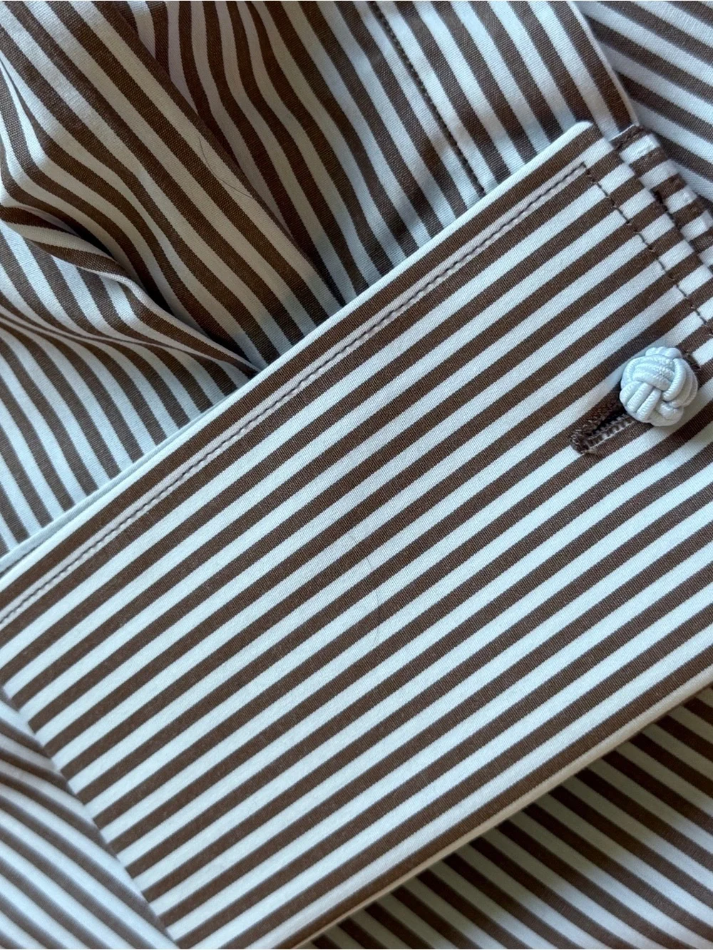 Men's Striped Dress Shirt with White Contrast Collar